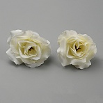 Cloth Imitation Rose Blossom, Artificial Flower Heads, Festival & Party Supplies, White, 45~50x35~36mm, Hole: 2mm(AJEW-WH0083-22A)