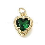 Brass Glass Pendants, Heart Charm
, Lead Free & Cadmium Free, Long-Lasting Plated, Faceted, Real 18K Gold Plated, Green, 13x10.5x5.5mm, Hole: 3mm(KK-E802-16G-B)