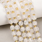 Natural Rainbow Moonstone Beads Strands, Faceted Table Cut Cube Beads, with Seed Beads, 7~7.5x7~7.5x7~7.5mm, Hole: 0.7mm, about 38pcs/strand, 14.88''(37.8cm)(G-Z147-A01-02)