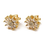 Rack Plating Real 18K Gold Plated Brass Sunflower Shape Clip-on Earrings, with Cubic Zirconia, Long-Lasting Plated, Lead Free & Cadmium Free, Clear, 12.5x15.5mm(X-EJEW-B034-05G)