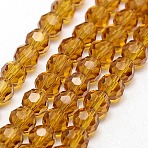 Glass Beads Strands, Faceted(32 Facets), Round, Goldenrod, 8mm, Hole: 1.5mm, about 66~67pcs/strand, 15.12 inch~15.35 inch(38.4~39cm)(X-EGLA-J042-8mm-04)