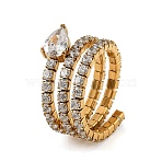 304 Stainless Steel Micro Pave Cubic Zirconia Cuff Open Rings for Women, Teardrop, Golden, 12mm, Inner Diameter: 17mm(SA-CBAABBA-18A-G)