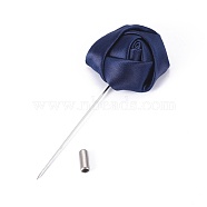 Safety Brooches, with Cloth and Alloy Pins, Tie Pin, Flower, Prussian Blue, 85~90mm, Pin: 1mm(JEWB-WH0009-03F)