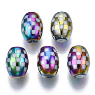 Electroplate Glass Beads, Barrel with Grid Pattern, Colorful, 11x8mm, Hole: 1.2mm, about 200pcs/bag(EGLA-S197-19A-06)