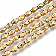 Electroplate Non-magnetic Synthetic Hematite Beads Strands, Faceted, Barrel, Real 18K Gold Plated, 5x3mm, Hole: 1mm, about 83~88pcs/strand, 15.35 inch~15.75 inch(39cm~40cm)(G-T114-89G)