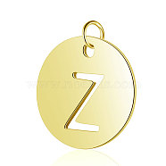 304 Stainless Steel Charms, Flat Round with Letter, Golden, Letter.Z, 12x1mm, Hole: 2.5mm(STAS-S105-T514G-Z)