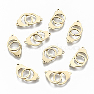 304 Stainless Steel Links Connectors, Laser Cut, Handcuffs Shape, Real 18K Gold Plated, 11.5x8.5x1mm, Hole: 0.8mm(STAS-S116-108G)