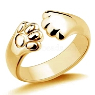 Alloy Bear Paw Print Open Cuff Ring for Women, Golden(ANIM-PW0001-061G)