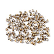 Electroplate Glass Beads, Half Golden Plated, Faceted, Teardrop, White, 6x4x4mm, Hole: 1mm, about 500pcs/bag(DGLA-C001-01F)