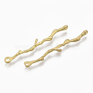 Brass Links connectors, Nickel Free, Branch, Raw(Unplated), 38x4x3mm, Hole: 1.2mm(KK-S349-116-NF)