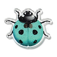 Acrylic Pendants, Ladybird, Turquoise, 38.5x44.5x2.5mm, Hole: 1mm(MACR-C031-02A-04)