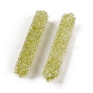 Glass Rhinestone Beads, For DIY Jewelry Craft Making, Tube, Chrysolite, 32~33x6mm, Hole: 0.8mm(GLAA-P046-B13)