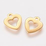 201 Stainless Steel Open Heart Charms, Hollow, Golden, 11x10x1mm, Hole: 1mm(STAS-P148-04G)