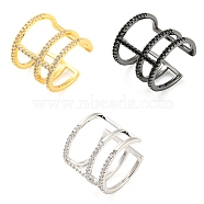 Brass Triple Lines Open Cuff Ring with Cubic Zirconia, Lead Free & Cadmium Free, Mixed Color, Inner Diameter: 16.2~16.4mm(RJEW-Q781-03)