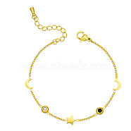 Elegant Golden Plated Stainless Steel Rhinestoen Moon and Star Link Bracelets(WI2634)