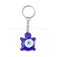 Blue Glass Evil Eye PendantS Keychains, with Iron Split Key Rings, Turtle, 8.95cm(KEYC-JKC00730-01)