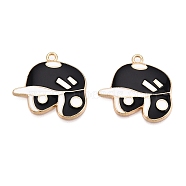 Rack Plating Alloy Enamel Pendants, Cadmium Free & Nickel Free & Lead Free, Light Gold, Baseball Cap Charm, Black, 23.5x24.5x2.5mm, Hole: 1.8mm(ENAM-N056-388KCG-01)