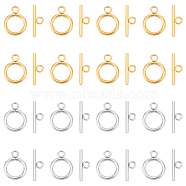 304 Stainless Steel Ring Toggle Clasps, Golden & Stainless Steel Color, Ring: 19x14x2mm, Bar: 20x7x2mm, Hole: 3mm, 2colors, 15sets/color, 30sets/box(STAS-UN0002-21)