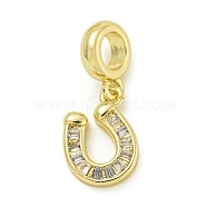 Rack Plating Brass Pave Clear Cubic Zirconia U Shape/Horse Shoes European Dangle Charms, Large Hole Pendants, Lead Free & Cadmium Free, Long-Lasting Plated, Real 18K Gold Plated, 12.5x11.5x2.2mm, Hole: 4.6mm(KK-Z067-40G-02)