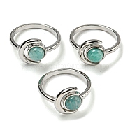 Natural Amazonite Adjustable Rings, with Platinum Brass Findings, Long-Lasting Plated, Jewely for Women, Moon with Round, US Size 8(18.1mm).(RJEW-K269-09P-10)