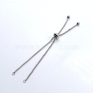 Adjustable 201 Stainless Steel Slider Bracelets Making, Box Chain Bolo Bracelets Making, Stainless Steel Color, Single Chain Length: about 11.5cm(STAS-S105-JN646-1)
