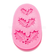 Christmas Holly Berry with Leaves Fondant Molds, Food Grade Silicone Molds, for DIY Cake Decoration, Chocolate, Candy, UV Resin & Epoxy Resin Craft Making, Hot Pink, 84x54x12mm, Leaf: 13x22mm, 19x31mm and 28x45mm(X-DIY-I060-04)