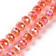 Transparent Electroplate Glass Beads Strands, AB Color Plated, Faceted, Rondelle, Orange Red, 7.5x5mm, Hole: 1.4mm, about 80pcs/strand, 22.83''(58cm)(GLAA-E036-01B)