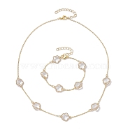 Glass Flower Links Bracelets & Necklaces Kits, Brass Cable Chains Jewelry for Women, Golden, Bracelet: 9-3/8 inch(23.8cm) long, Necklace: 20-5/8 inch(52.3cm) long(SJEW-JS01293)
