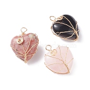Natural & Synthetic Gemstone Pendants, with Copper Wire Wrapped, Heart, Real 18K Gold Plated, 41.5x31.5x16.5mm, Hole: 5mm(PALLOY-JF01305)