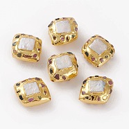 Natural Pearl Beads with Tourmaline, and Golden Brass Findings, Rhombus, 31~32x26.5~27.5x13.5~14.5mm, Hole: 1.2mm(PEAR-C001-05G)