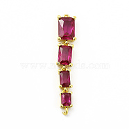 Brass Pave Cubic Zirconia Connector Charms, Cadmium Free & Lead Fre, Four Rectangle Links, Deep Pink, 31x6x3.5mm, Hole: 0.9mm(KK-G458-01G-01)