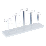 5 T-Bar Transparent Acrylic Earring Display Stand, Earring Display Riser Holds up to 5 Pairs Earring, with White Base, Clear, 20x4.95x10cm, Hole: 2mm(EDIS-WH0016-023)