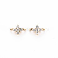 Brass Micro Pave Clear Cubic Zirconia Connector Charms, Nickel Free, Flower, Real 18K Gold Plated, 7x10x7mm, Hole: 1.6mm(X-KK-S356-714)