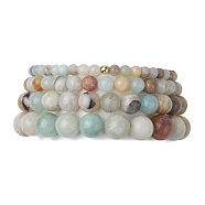 4Pcs 4 Styles Natural Flower Amazonite Stretch Bracelets, with Brass Beads, Round, Inner Diameter: 2-1/8~2-3/8 inch(5.5~6cm), 1pc/style(BJEW-JB11025)