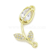 Rack Plating Brass Micro Pave Clear Cubic Zirconia Flower Connertor Charms, Rose Glass Links, Real 18K Gold Plated, Cadmium Free & Lead Free, Long-Lasting Plated, Clear, 26x14x4.5mm, Hole: 1.5mm(KK-Z043-03C)