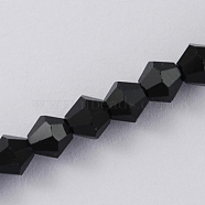 Imitation Austrian Crystal 5301 Bicone Beads, Faceted Glass Beads Strands, Black, 2x3mm, Hole: 0.5mm, about 160~180pcs/strand, 16.54 inch~17.32 inch(42~44cm)(X-GLAA-S026-2mm-10)