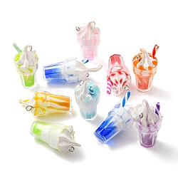 Translucent Resin Pendants, Drink Charms, Juice Ice Cream Cup with Metal Loops, Mixed Color, 26x13mm, Hole: 2mm, about 10pcs/bag(RESI-D067-01J)