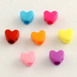 Opaque Acrylic European Beads, Large Hole Heart Beads, Mixed Color, 9x11x7mm, Hole: 4mm(X-SACR-Q099-M12)