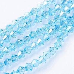 Glass Beads Strands, AB Color Plated, Faceted, Bicone, Deep Sky Blue, 4x4mm, Hole: 1mm, about 92~96pcs/strand, 13.78~14.37 inch(X-EGLA-S056-03)