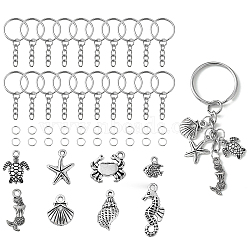 DIY Ocean Theme Keychain Making Kit, Including Iron Split Key Rings, Shell & Fish & Mermaid Pendants, Jump Rings, Antique Silver, 160Pcs/bag(DIY-CJ0002-26)