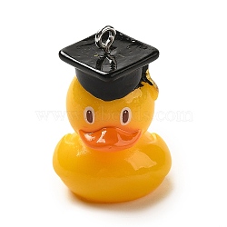 Graduation Theme Resin Pendants, Duck Charms with Caps and Platinum Plated Iron Loops, Gold, 29x19.5x20mm, Hole: 2mm(RESI-R442-02)