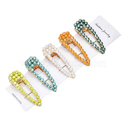 Alloy Alligator Hair Clips, with Electroplate Opaque Solid Color Glass Beads, Light Gold, Cadmium Free & Nickel Free & Lead Free, Mixed Color, 80~81x23~25x20mm, about 5pcs/board(PHAR-N006-02-NR)