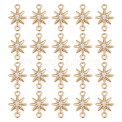 20Pcs Brass Pave Clear Cubic Zirconia Connector Charms, Nickel Free, Star Links, Real 18K Gold Plated, 10x7x3mm, Hole: 0.9mm(KK-GO0001-67)