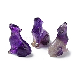 Natural Amethyst Carved Healing Wolf Figurines, Reiki Stones Statues for Energy Balancing Meditation Therapy, 24~25.5x14.5~15x34~35mm(G-H288-03-07)