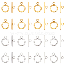 304 Stainless Steel Ring Toggle Clasps, Golden & Stainless Steel Color, Ring: 19x14x2mm, Bar: 20x7x2mm, Hole: 3mm, 2colors, 15sets/color, 30sets/box(STAS-UN0002-21)