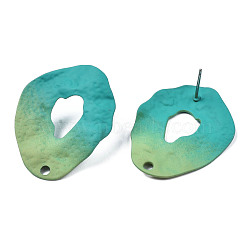 Spray Painted Iron Stud Earring Findings, with Hole, Twist Teardrop, Dark Cyan, 31x25mm, Hole: 2mm, Pin: 0.7mm(IFIN-N008-022A)