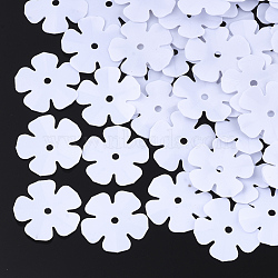 Ornament Accessories, PVC Plastic Paillette/Sequins Beads, Flower, White, 13.5~14x13.5~14x0.6mm, Hole: 1.4mm, about 1000pcs/50g(X-PVC-S033-08D)