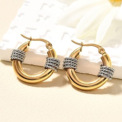 304 Stainless Steel Two Tone Twist Hoop Earrings, Golden & Stainless Steel Color, 21x23x6.5mm(EJEW-F355-03GP-01)