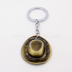 Personalized Keychain, Iron jump ring with Alloy Pendants, Cowboy Hat, Antique Bronze, 100mm(KEYC-K001-01AB)