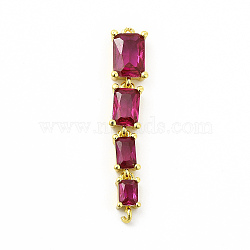 Brass Pave Cubic Zirconia Connector Charms, Cadmium Free & Lead Fre, Four Rectangle Links, Deep Pink, 31x6x3.5mm, Hole: 0.9mm(KK-G458-01G-01)